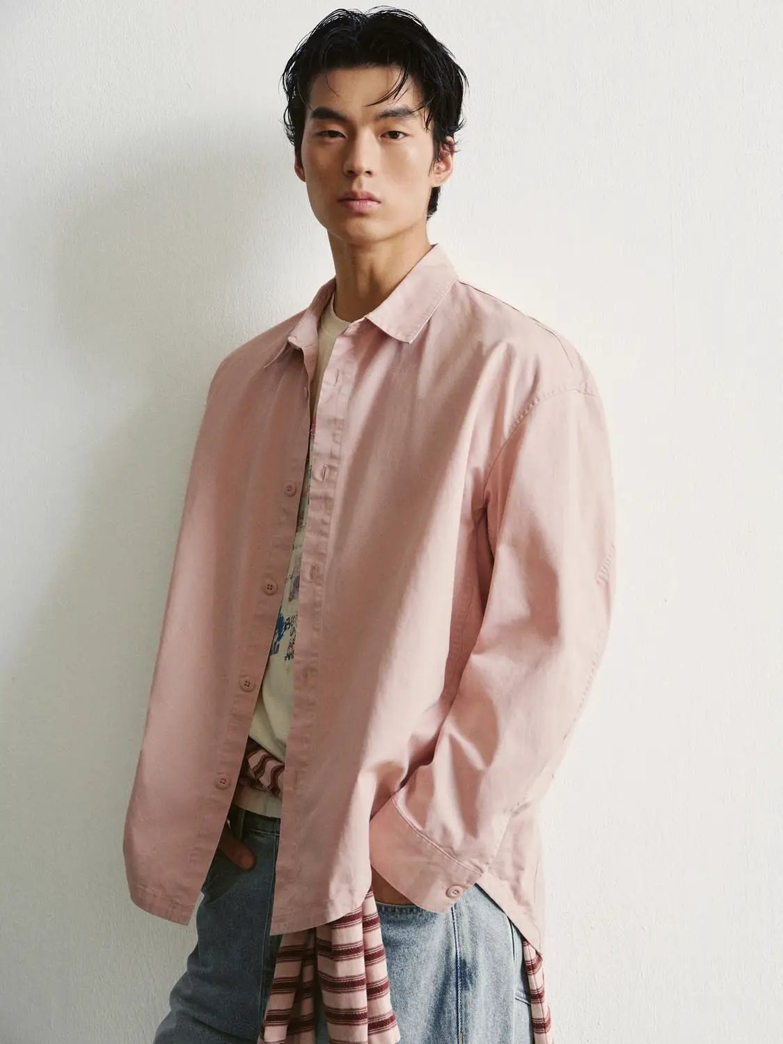 Button-front Shirt Collar Long Sleeve Cotton Shirt