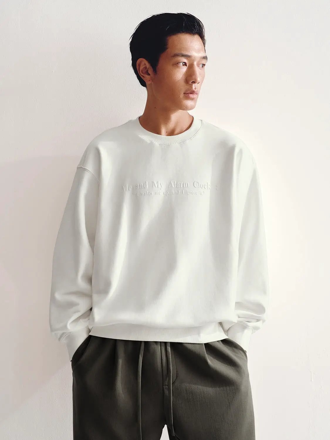 Text Print Crew Neck Long Sleeve Cotton Blend Sweatshirt