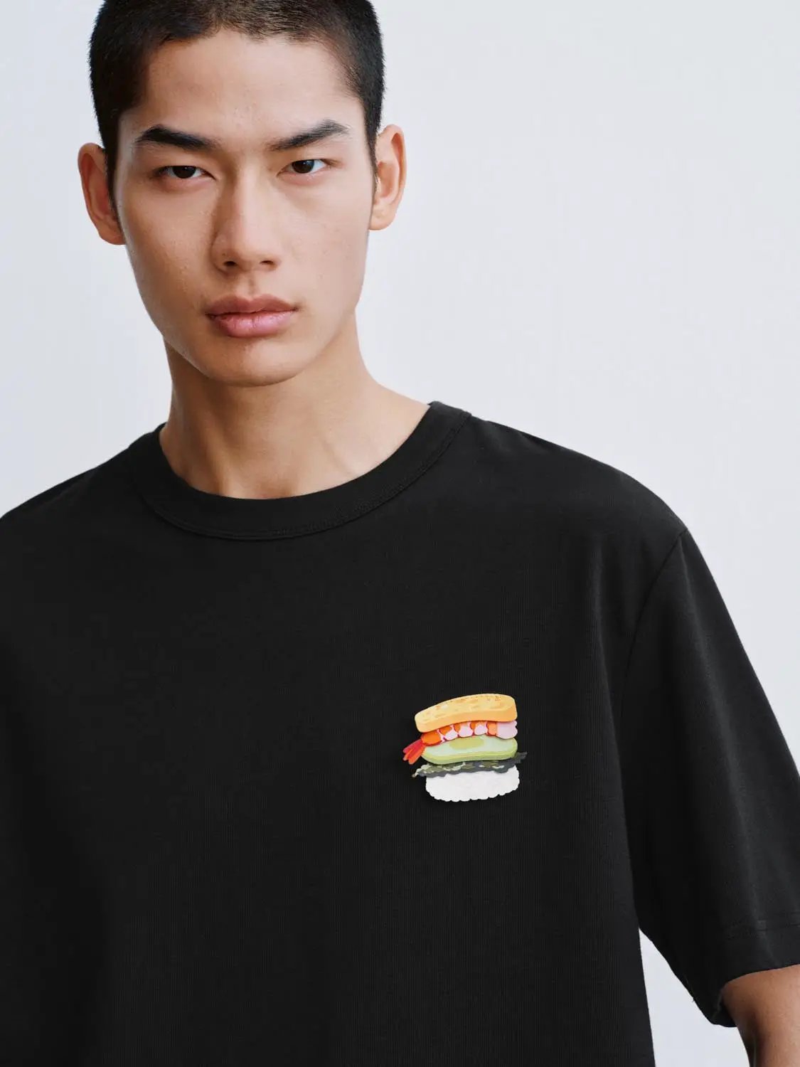 Crew Neck Burger Patch Loose Fit Cotton Short Sleeve T-Shirt