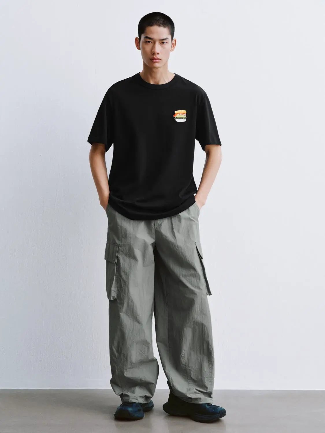 Crew Neck Burger Patch Loose Fit Cotton Short Sleeve T-Shirt