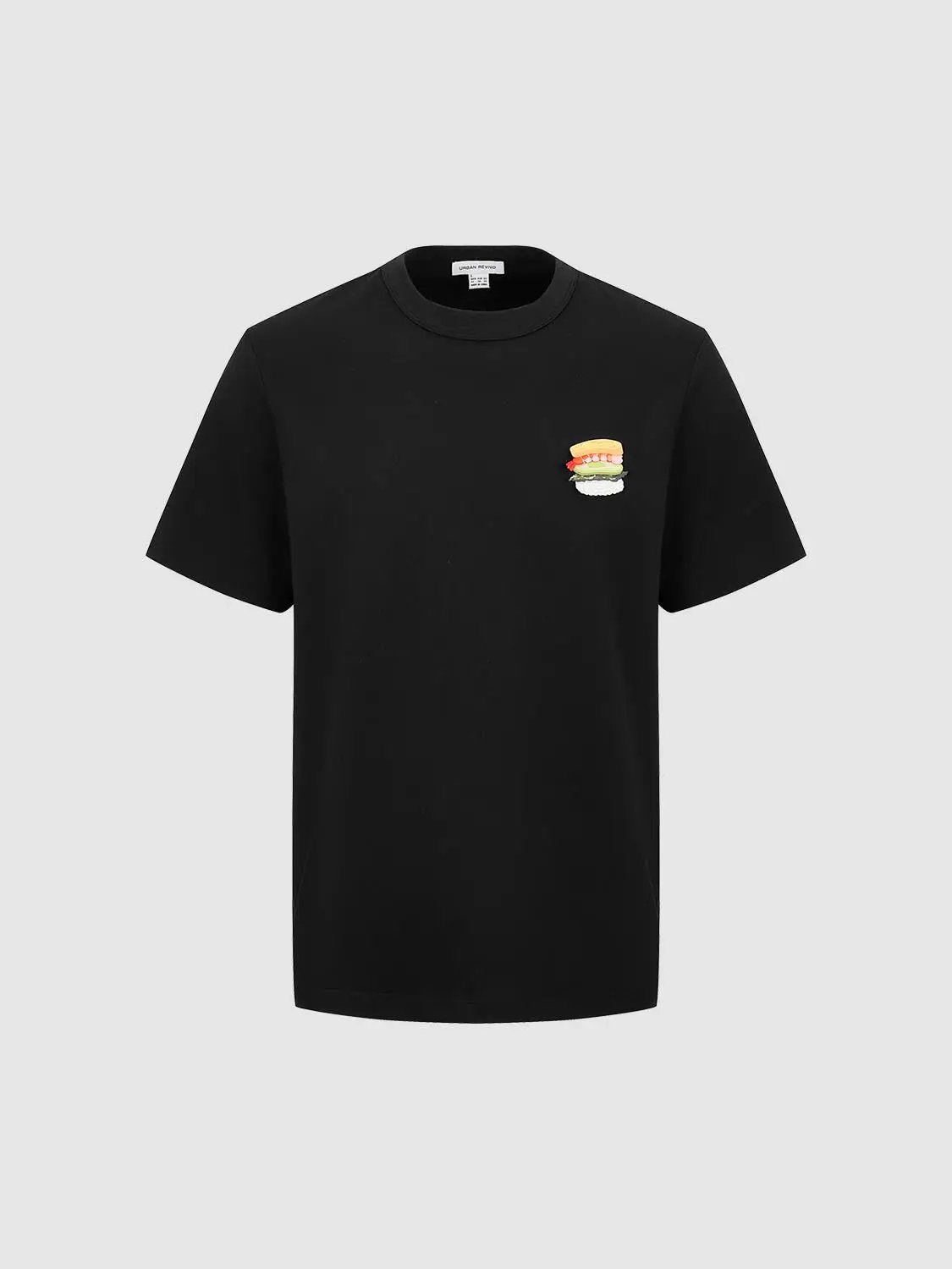 Crew Neck Burger Patch Loose Fit Cotton Short Sleeve T-Shirt