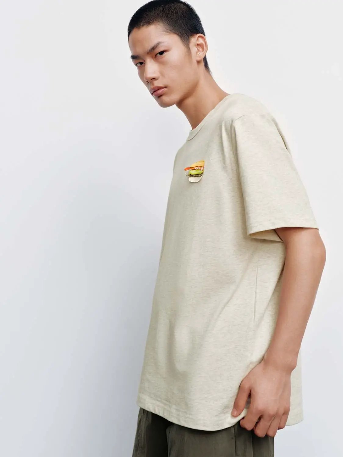 Crew Neck Burger Patch Loose Fit Cotton Short Sleeve T-Shirt