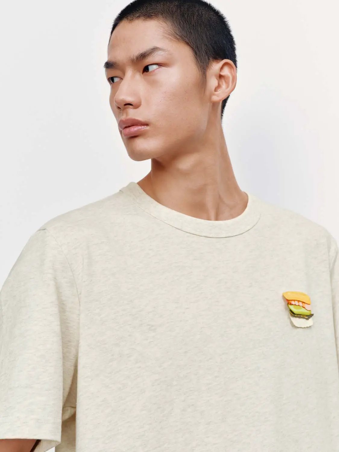 Crew Neck Burger Patch Loose Fit Cotton Short Sleeve T-Shirt