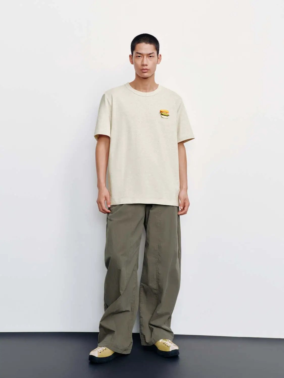 Crew Neck Burger Patch Loose Fit Cotton Short Sleeve T-Shirt
