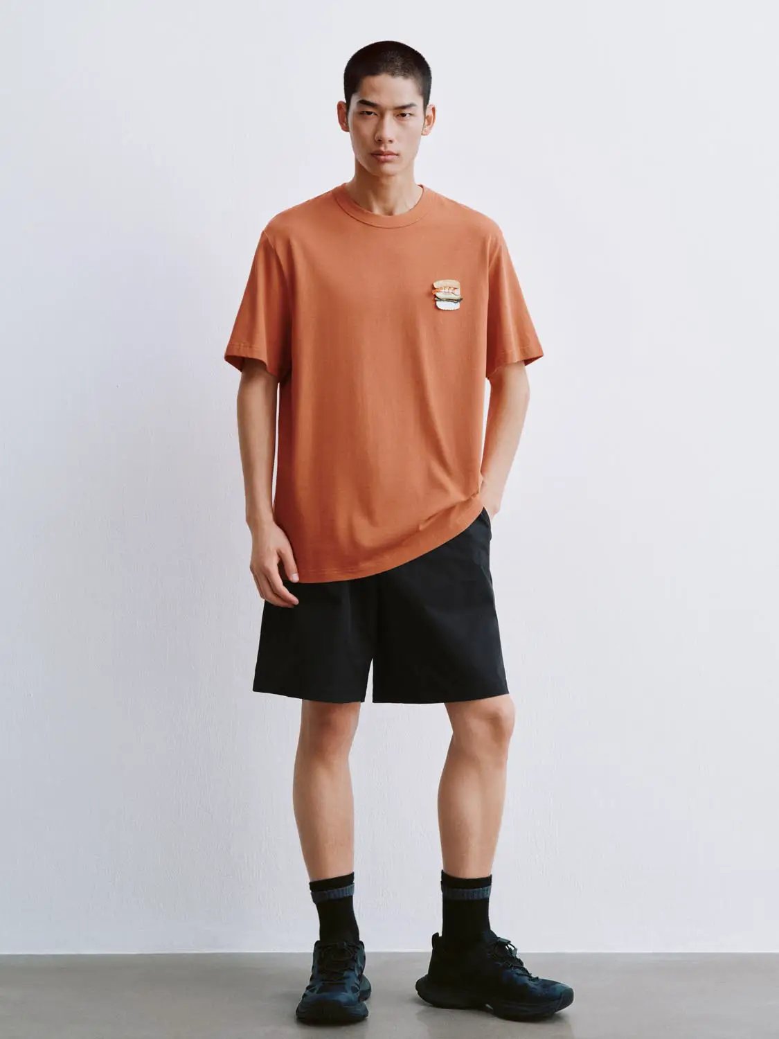 Crew Neck Burger Patch Loose Fit Cotton Short Sleeve T-Shirt