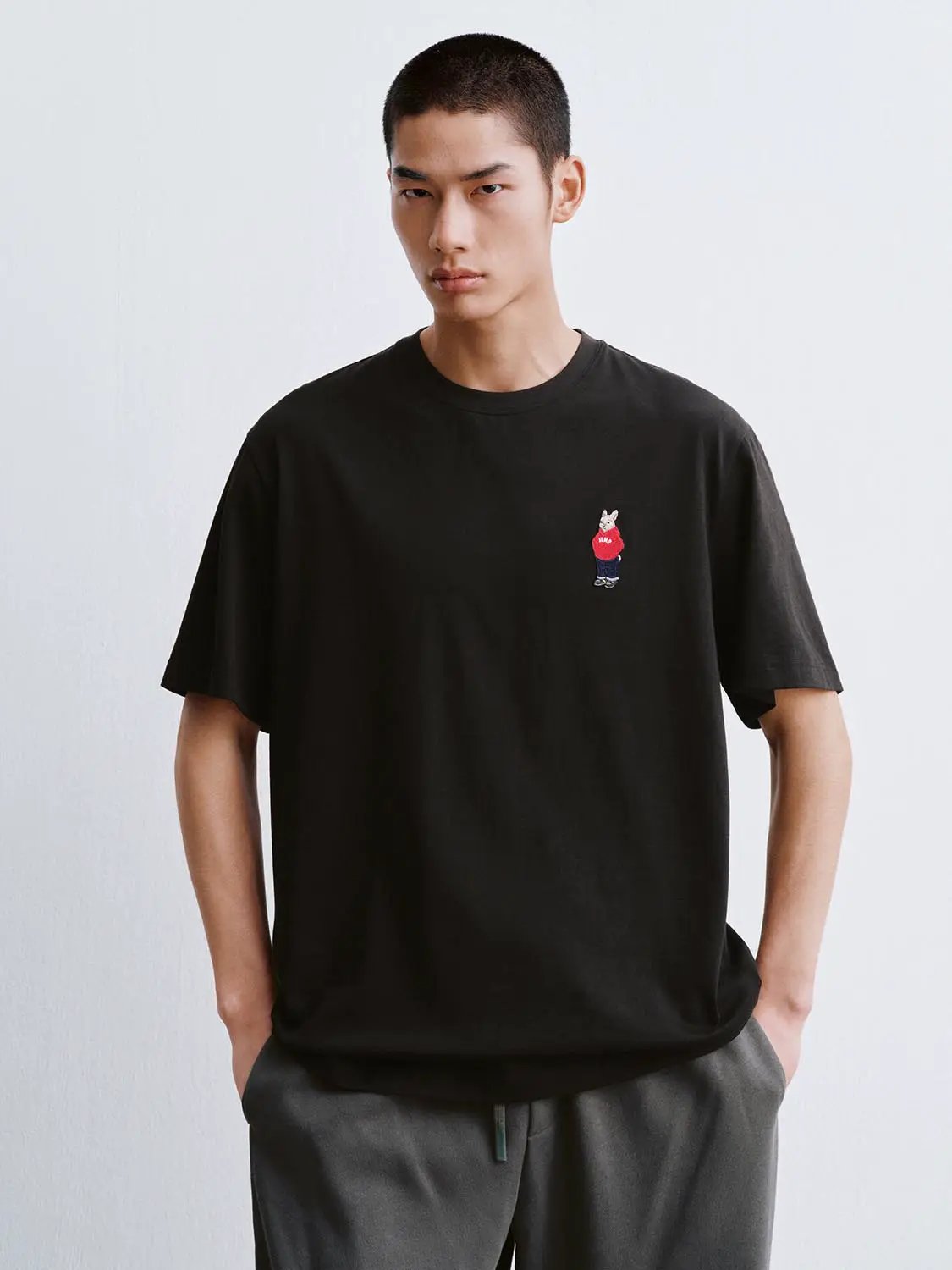 Printed Embroidered Mascot Cotton T-Shirt