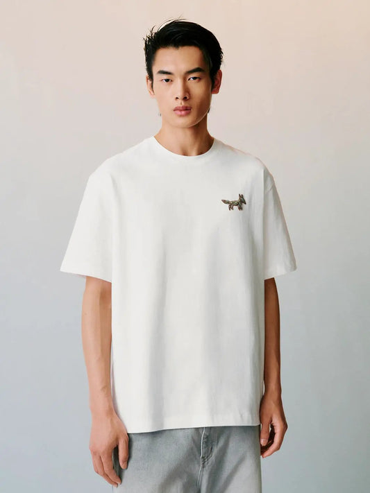 Embroidered Fox Print Cotton T-shirt