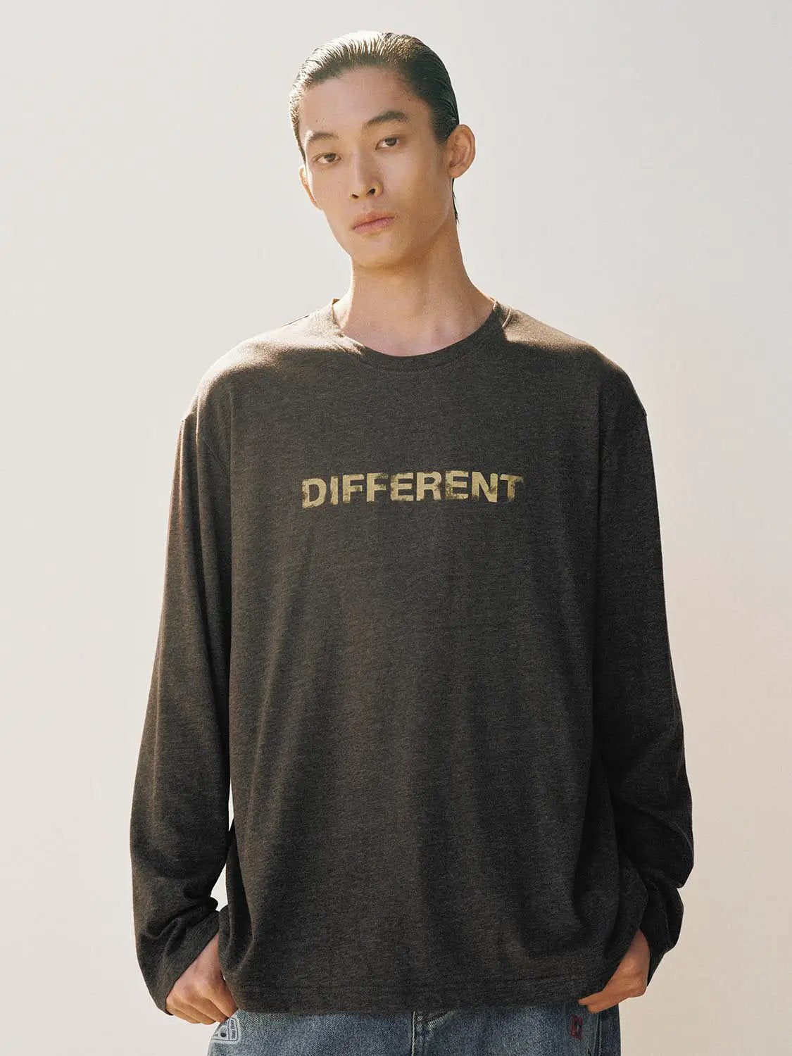 Text Print Crew Neck Long Sleeve Cotton Blend T-Shirt