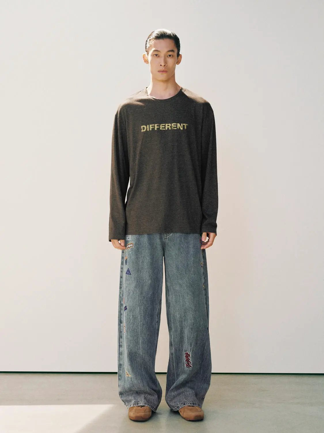 Text Print Crew Neck Long Sleeve Cotton Blend T-Shirt