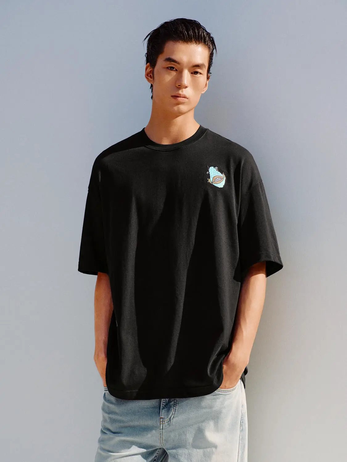 Embroidered Crew Neck Short Sleeve Cotton T-Shirt