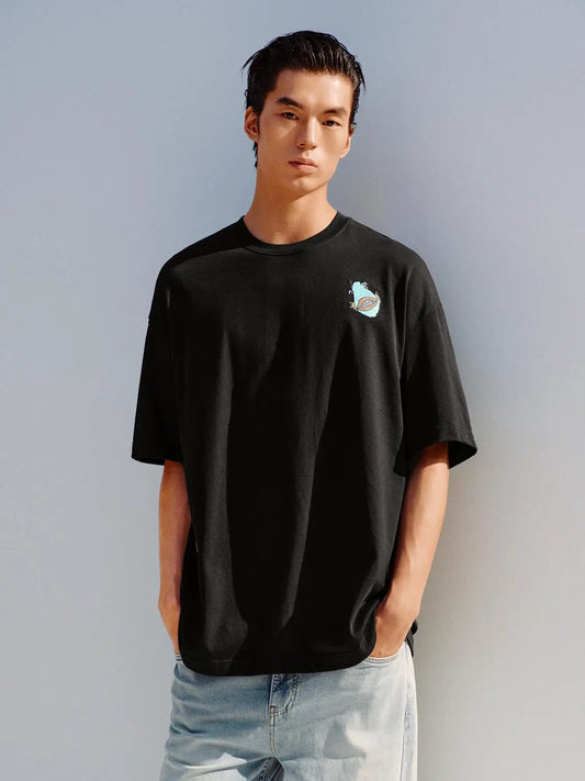 Embroidered Crew Neck Short Sleeve Cotton T-Shirt