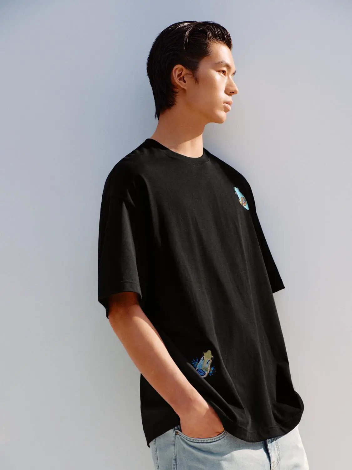 Embroidered Crew Neck Short Sleeve Cotton T-Shirt
