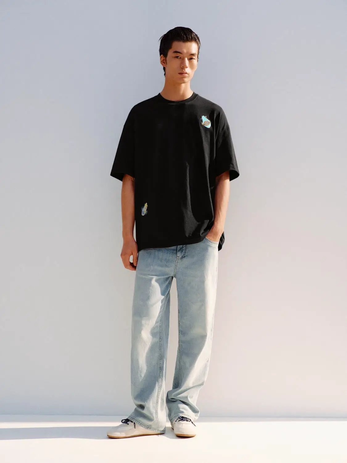 Embroidered Crew Neck Short Sleeve Cotton T-Shirt