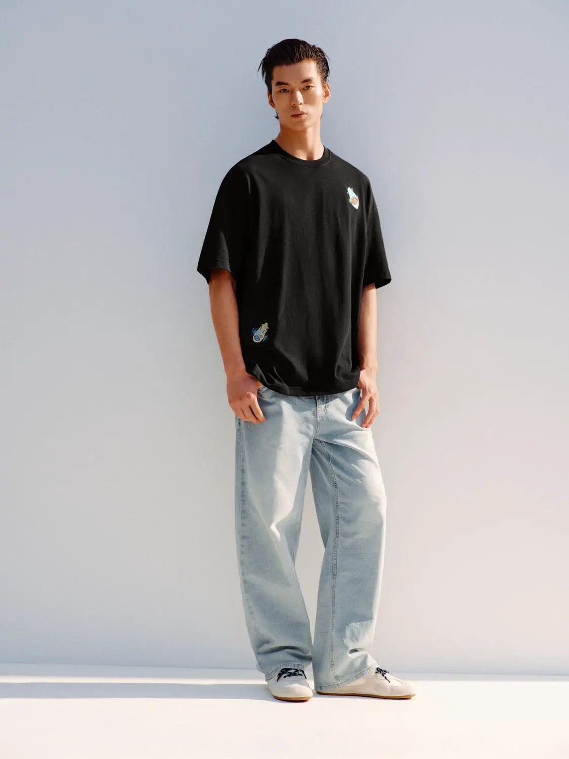 Embroidered Crew Neck Short Sleeve Cotton T-Shirt