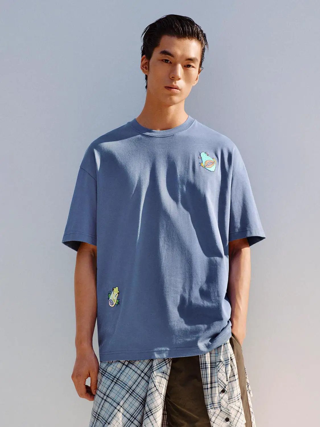 Embroidered Crew Neck Short Sleeve Cotton T-Shirt