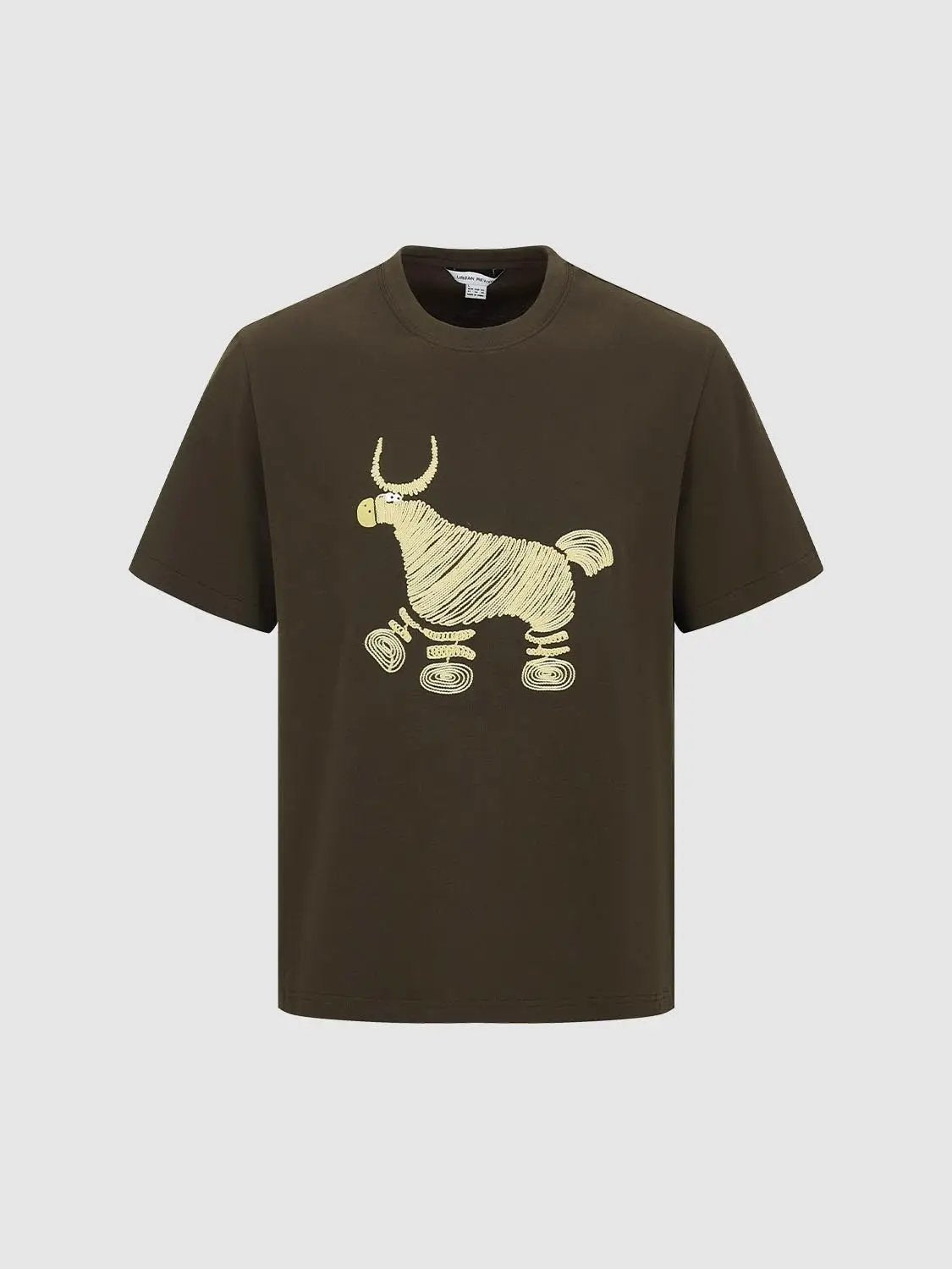 Embroidered Animal Crew Neck Short Sleeve Cotton T-Shirt