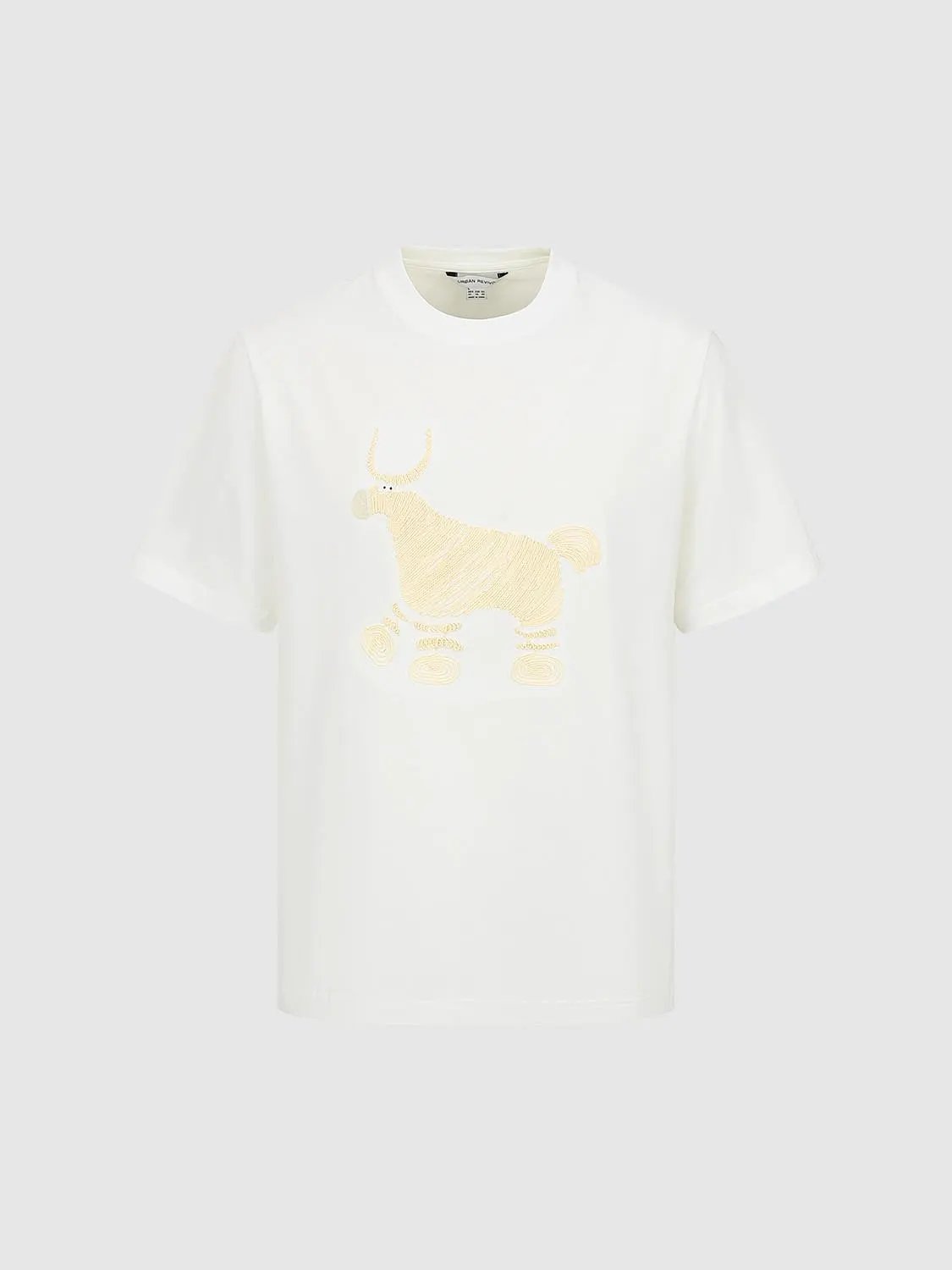Embroidered Animal Crew Neck Short Sleeve Cotton T-Shirt