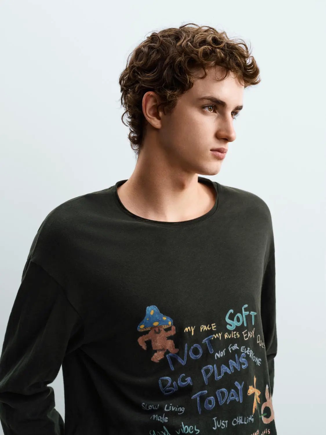 Printed Long Sleeve Crew Neck Cotton T-Shirt