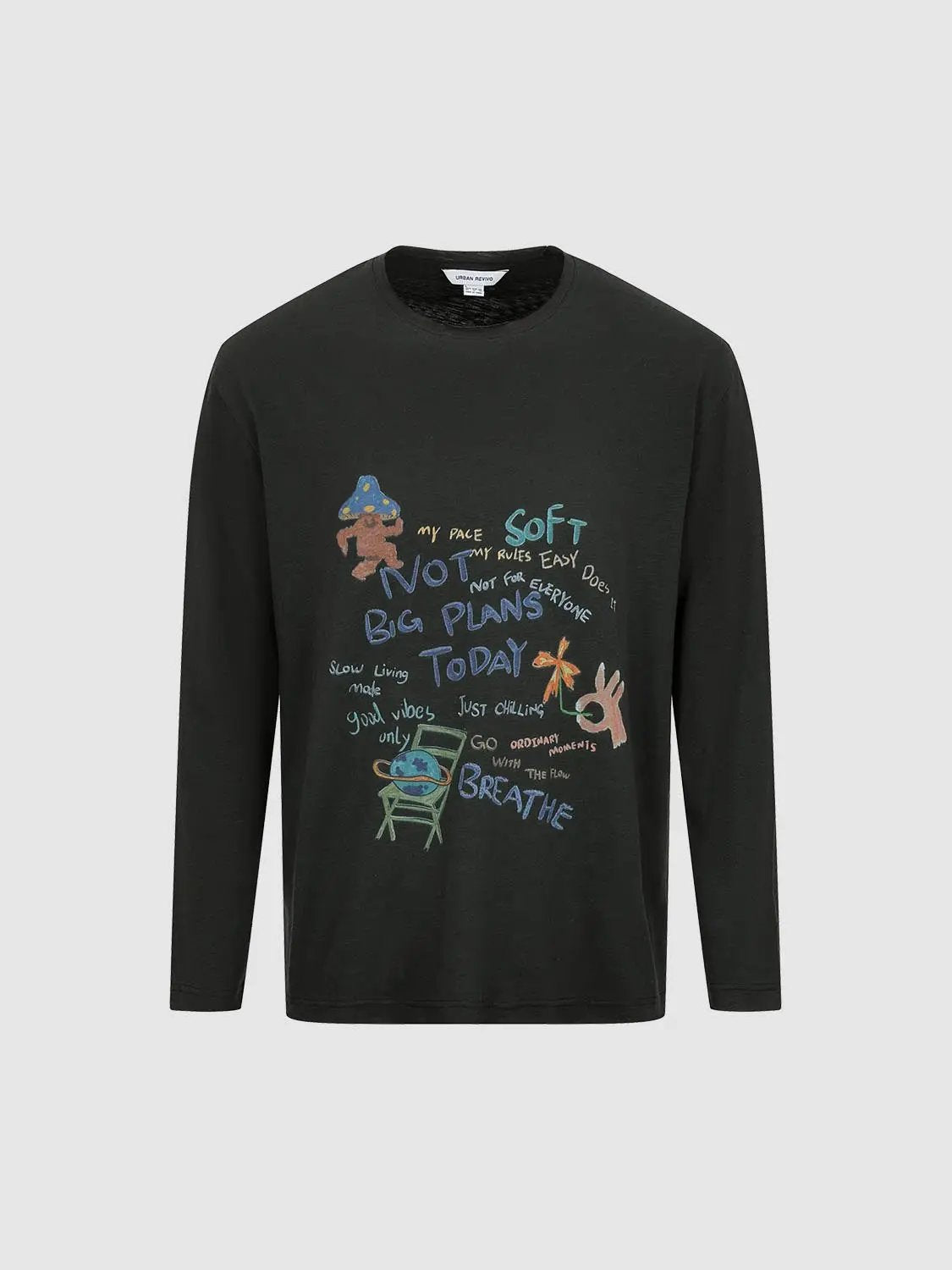Printed Long Sleeve Crew Neck Cotton T-Shirt