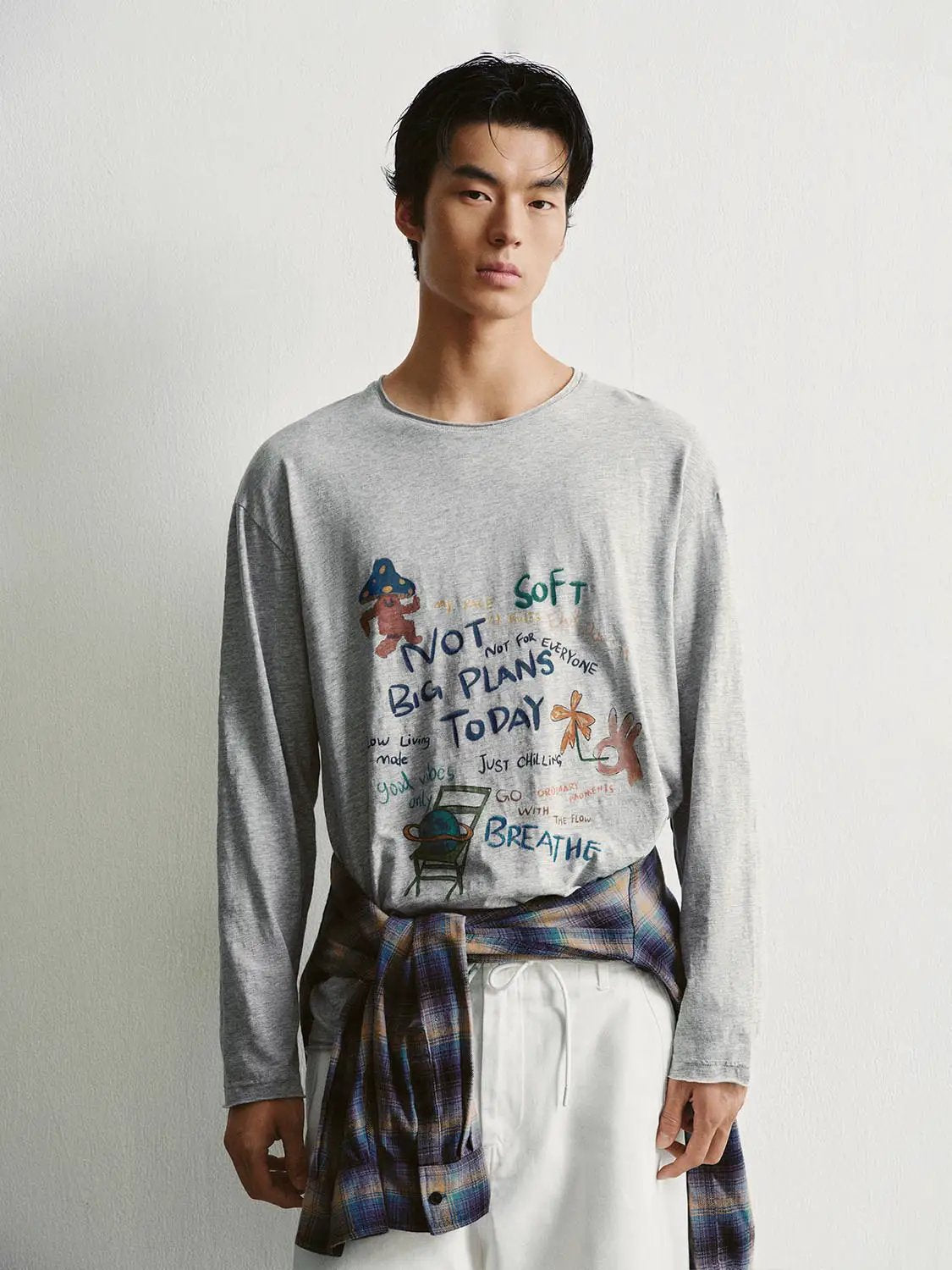 Printed Long Sleeve Crew Neck Cotton T-Shirt
