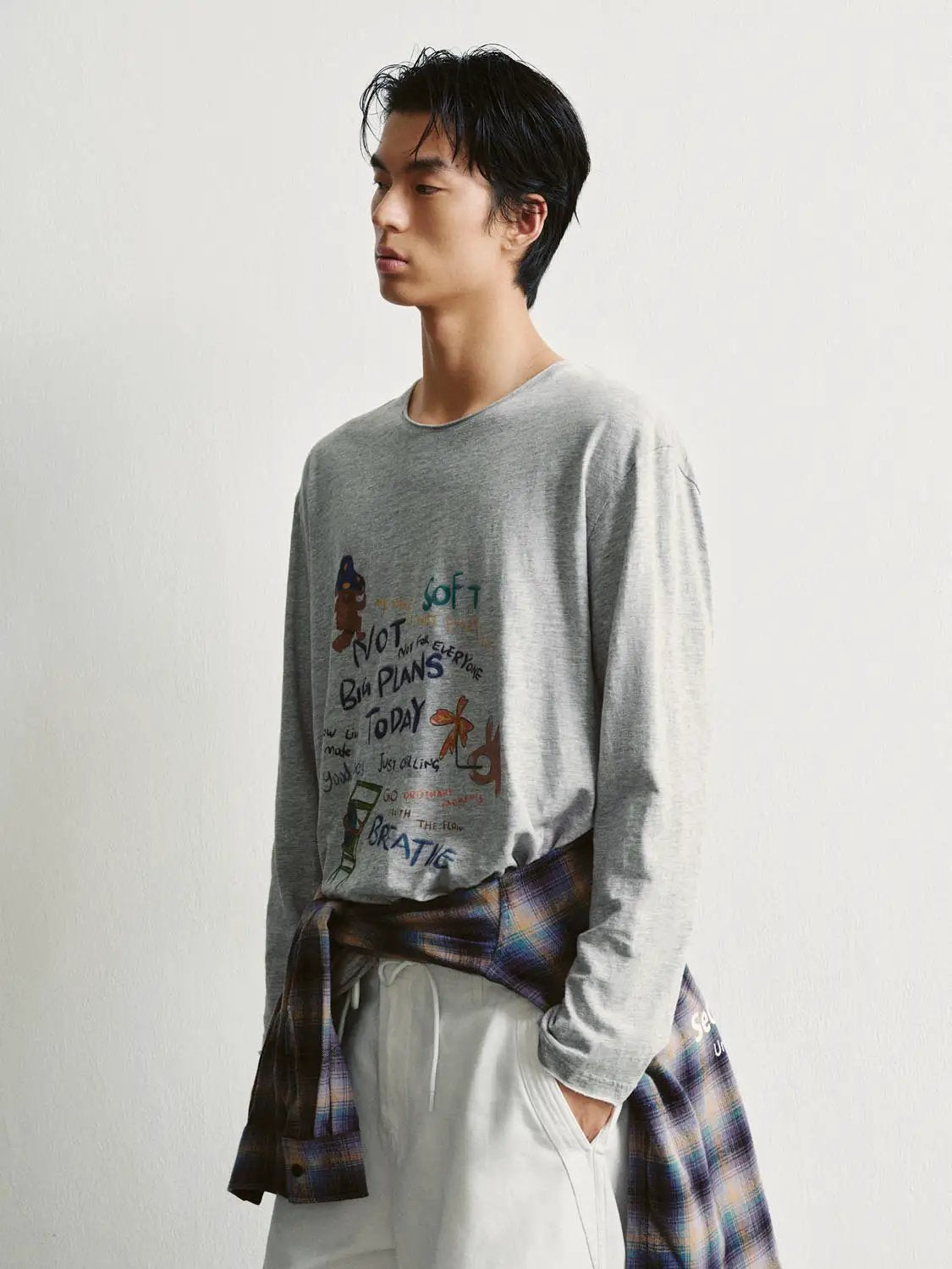 Printed Long Sleeve Crew Neck Cotton T-Shirt
