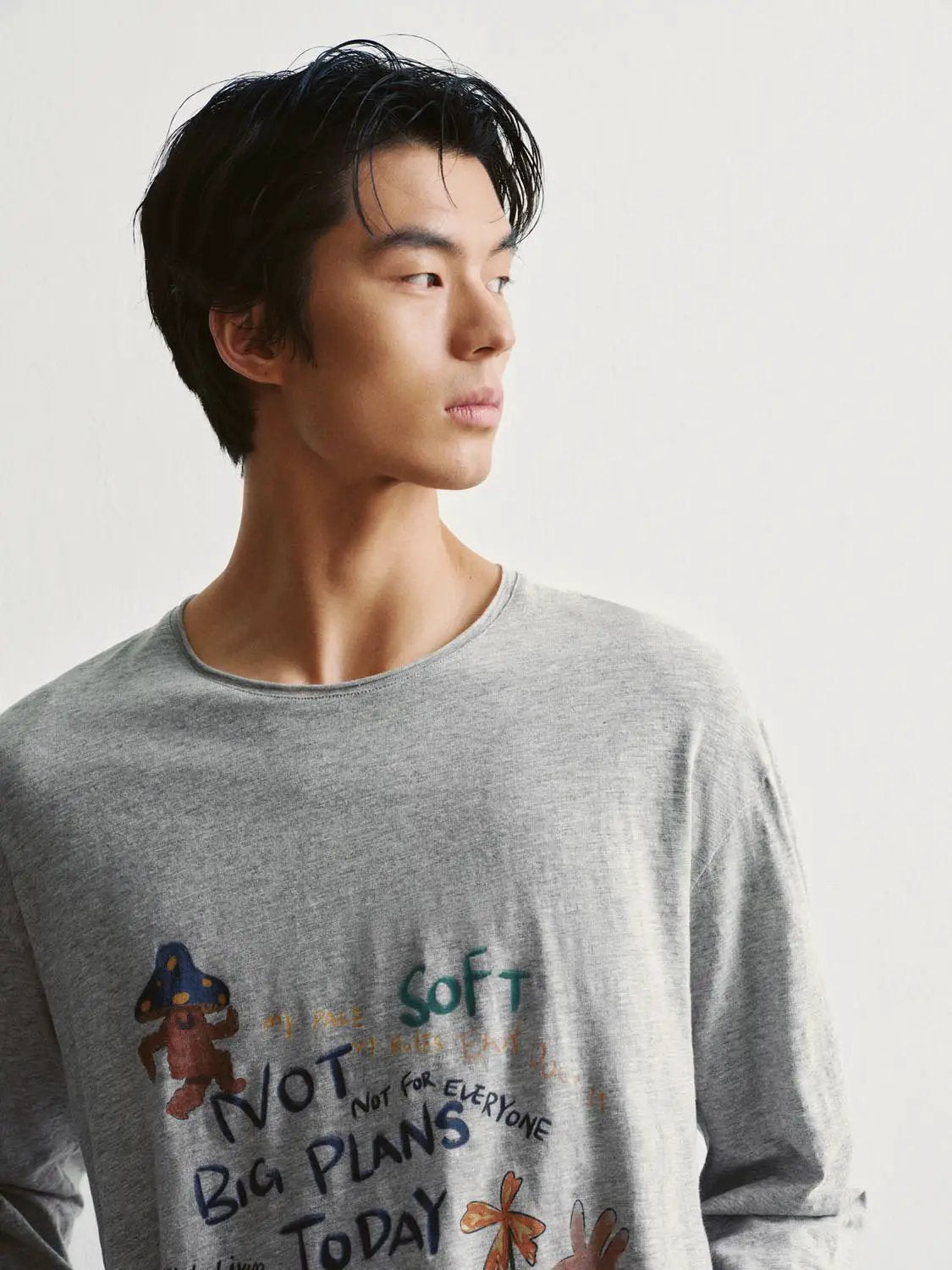 Printed Long Sleeve Crew Neck Cotton T-Shirt