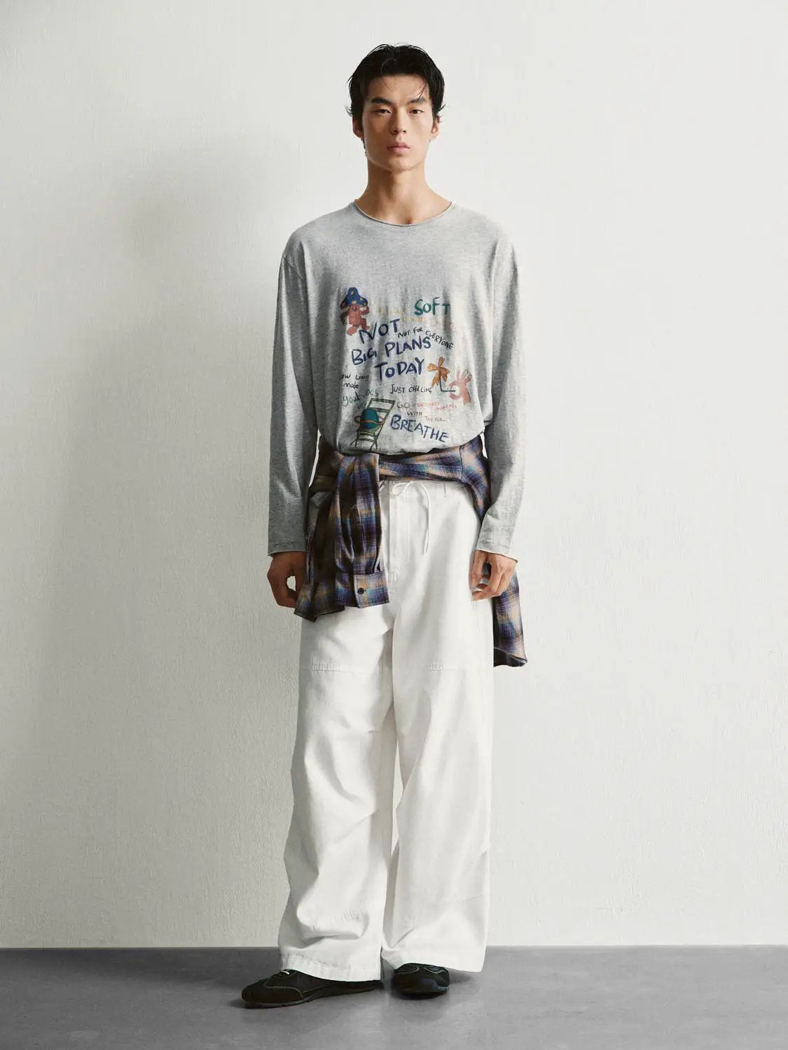 Printed Long Sleeve Crew Neck Cotton T-Shirt