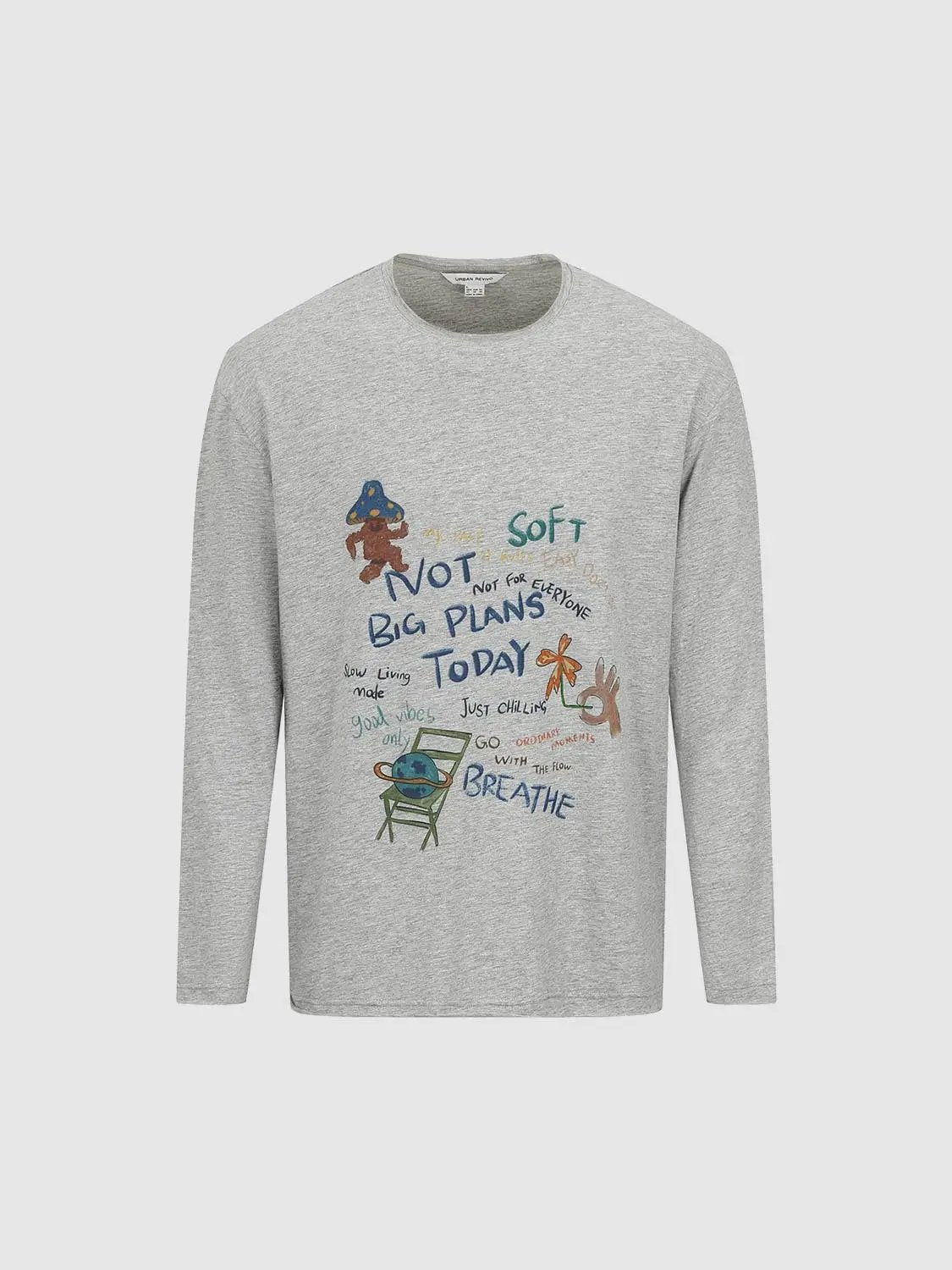 Printed Long Sleeve Crew Neck Cotton T-Shirt