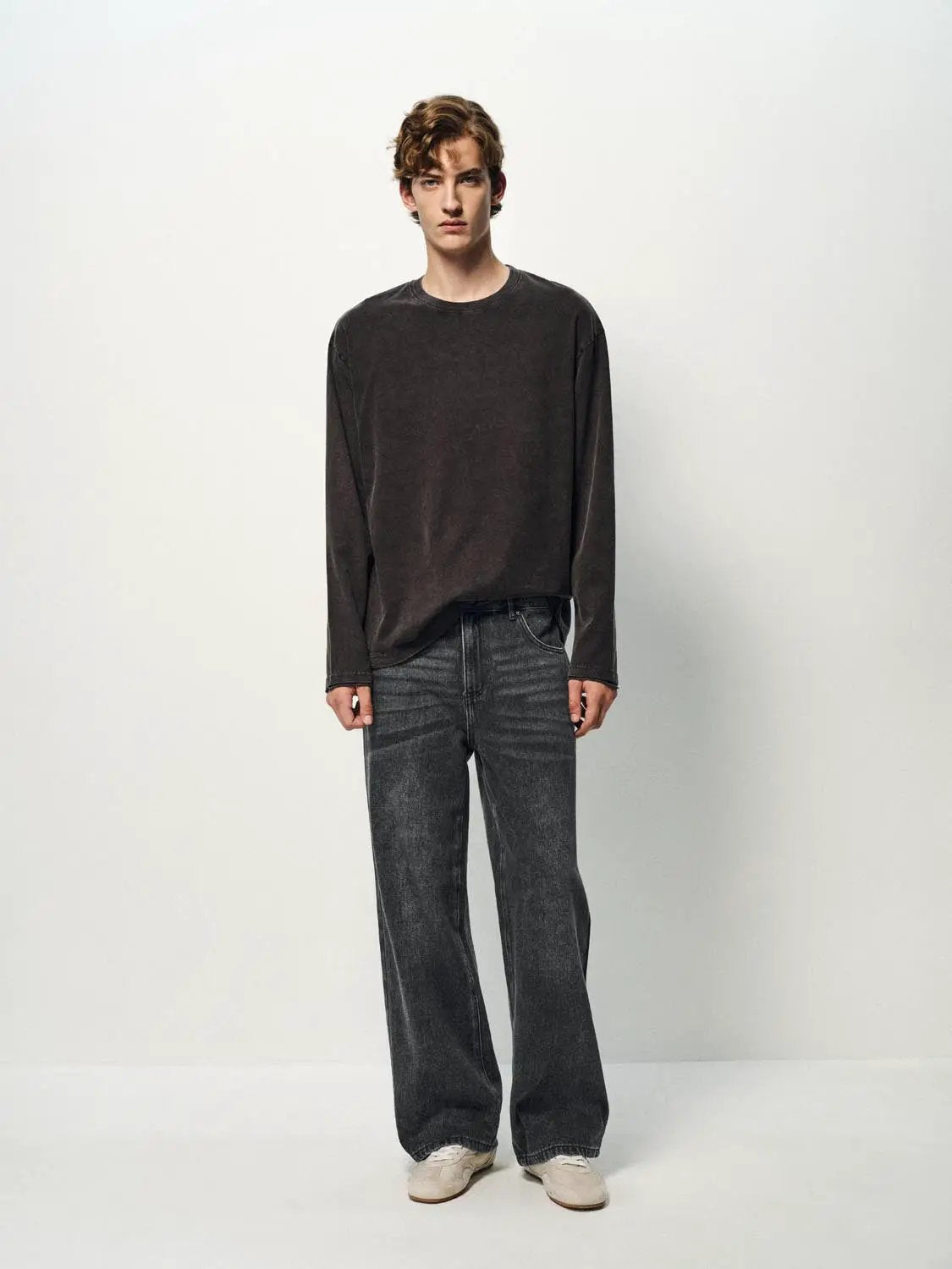 Oversized Washed Cotton Long Sleeve T-Shirt
