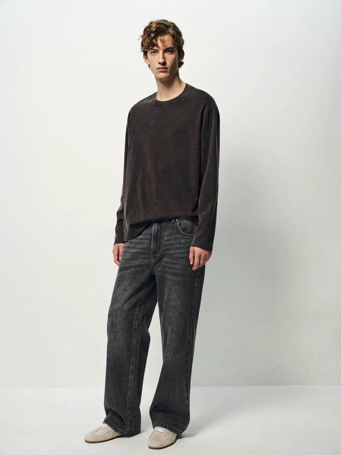 Oversized Washed Cotton Long Sleeve T-Shirt