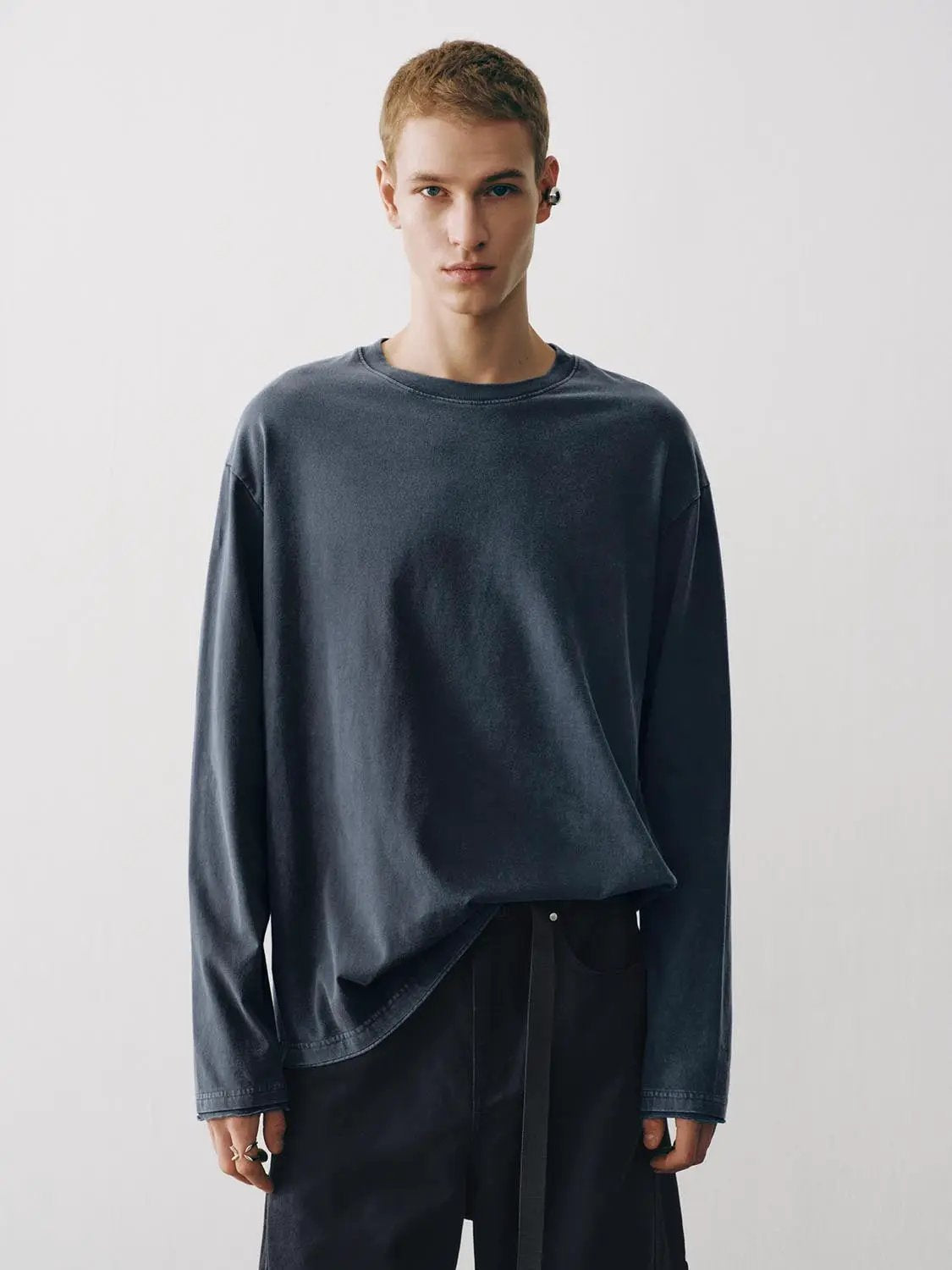 Oversized Washed Cotton Long Sleeve T-Shirt