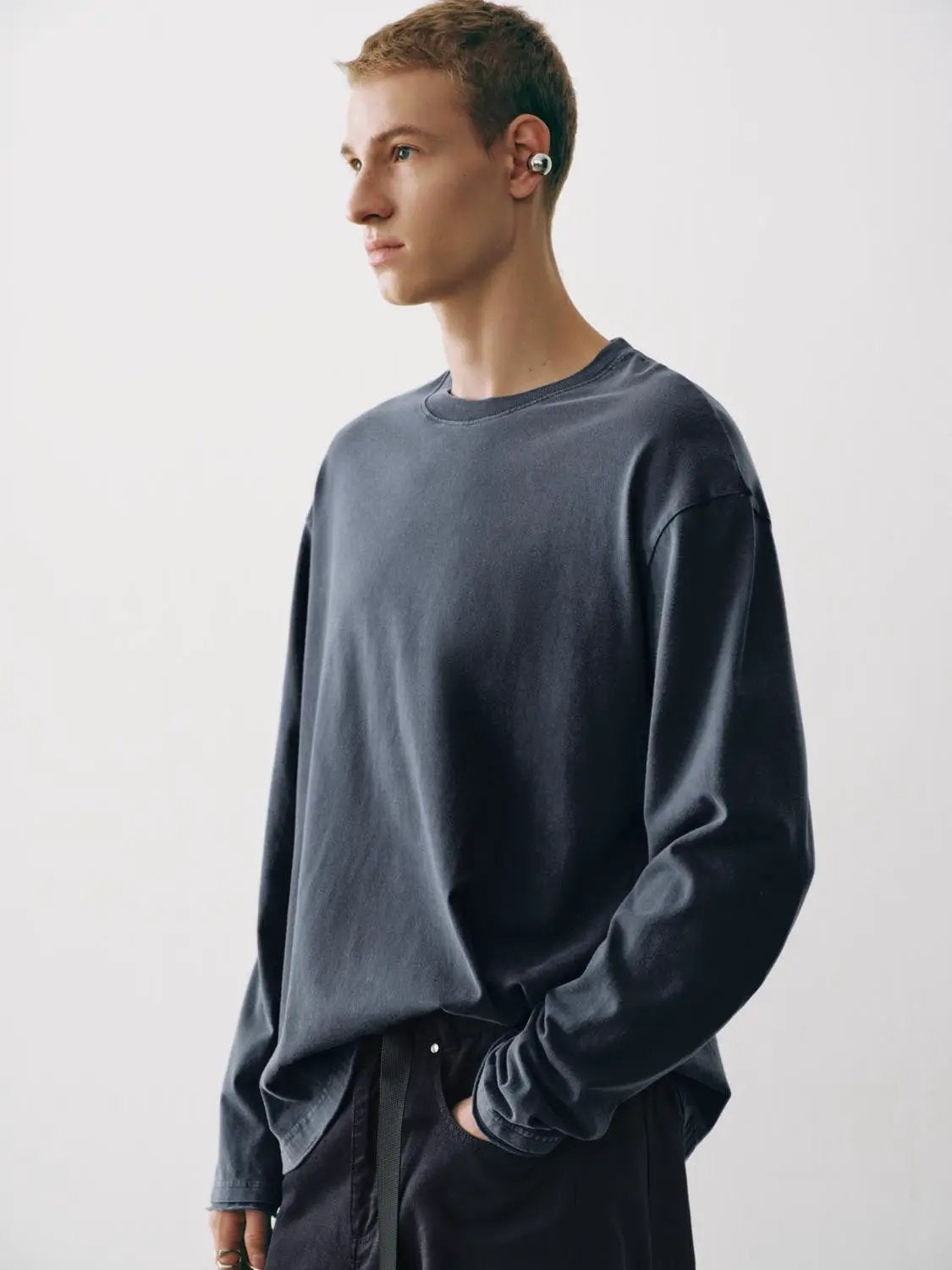 Oversized Washed Cotton Long Sleeve T-Shirt