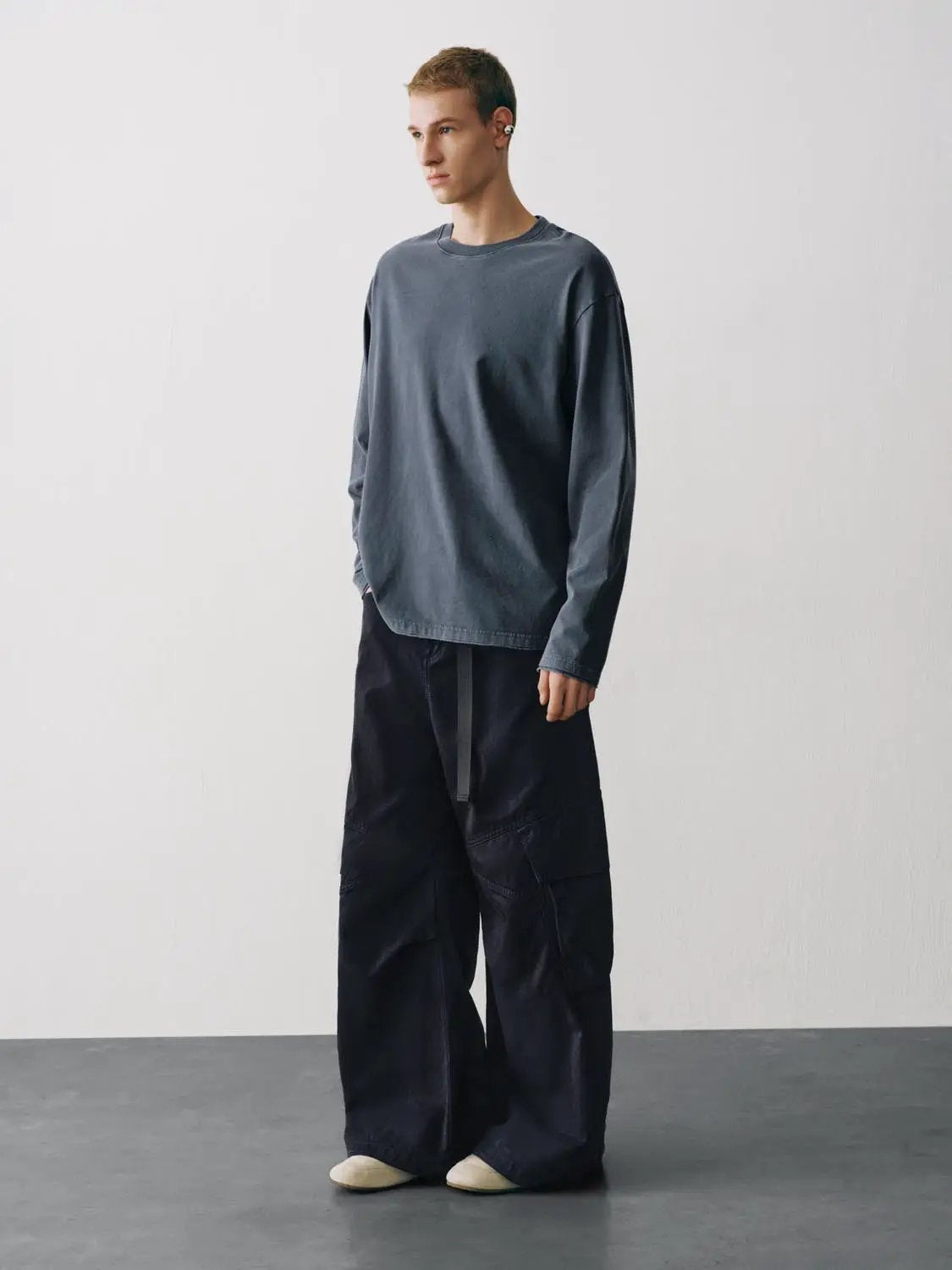 Oversized Washed Cotton Long Sleeve T-Shirt