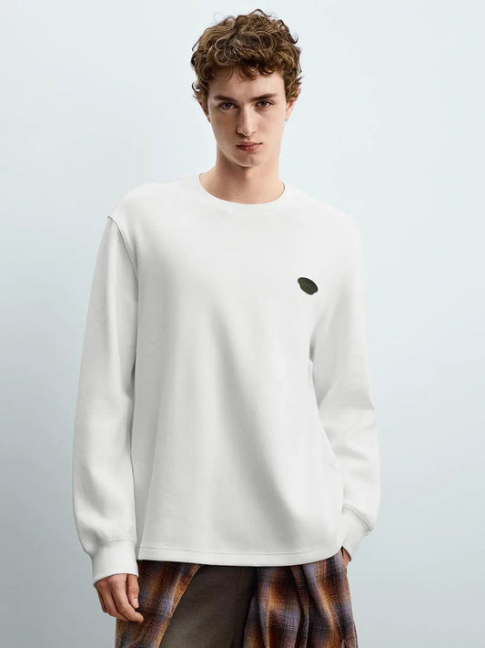 Crew Neck Long Sleeve Cotton Blend Sweatshirt