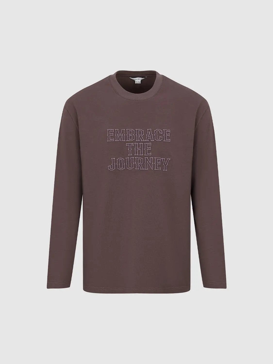 Embroidered Oversized Crew Neck Long Sleeve Cotton T-Shirt
