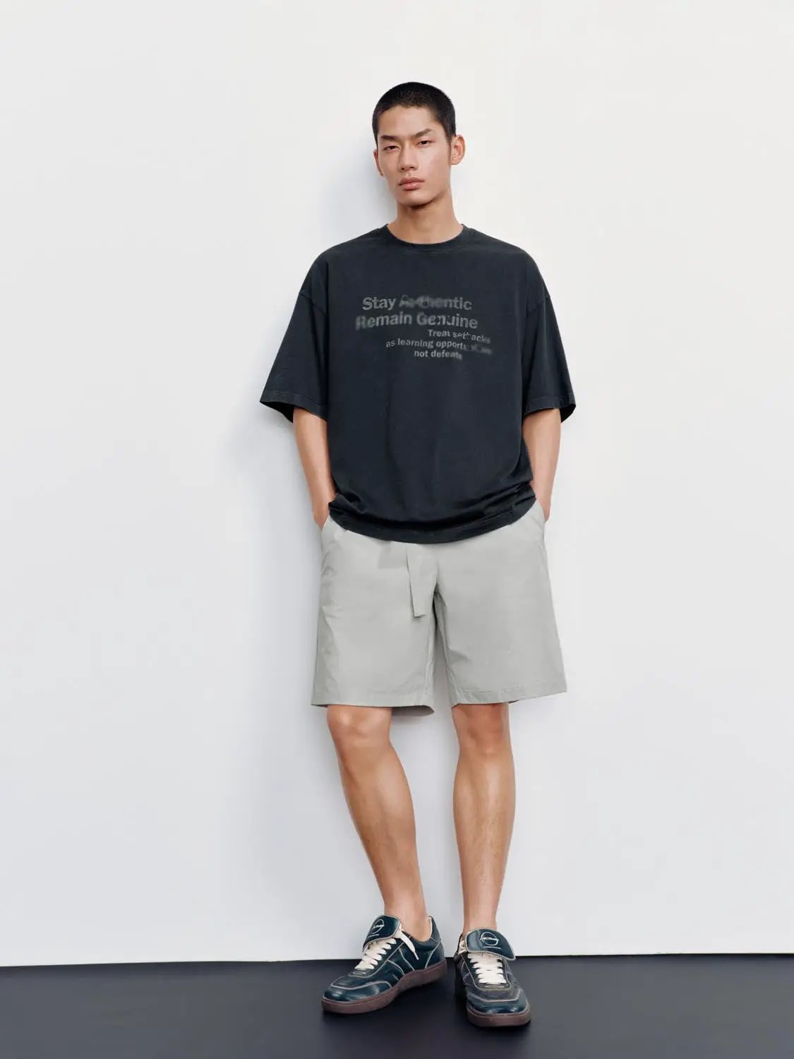 Belted Front Pocketed Stretch Relaxed Shorts