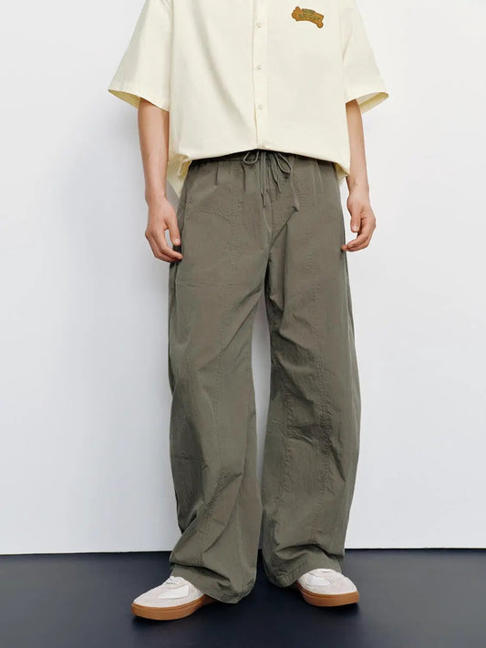 Drawstring Relaxed Fit Curved-Leg Cotton Pants