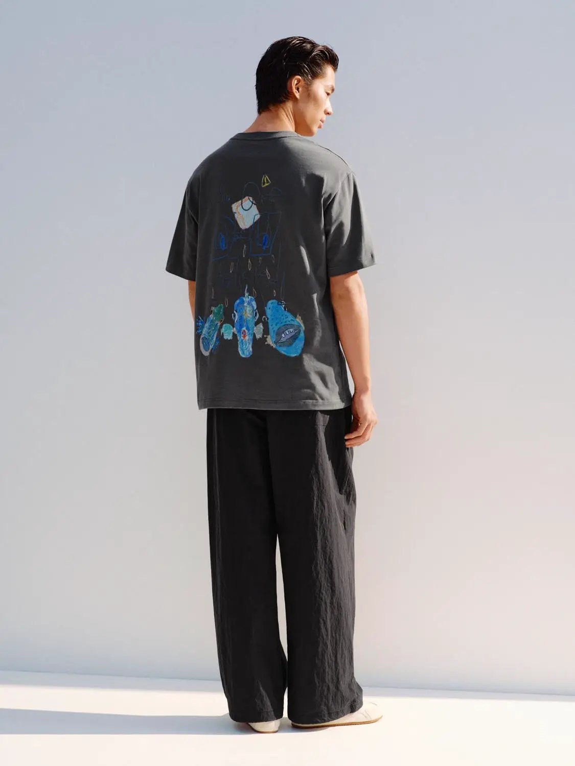 Wide-leg Cotton Blend Drawstring Waist Pants
