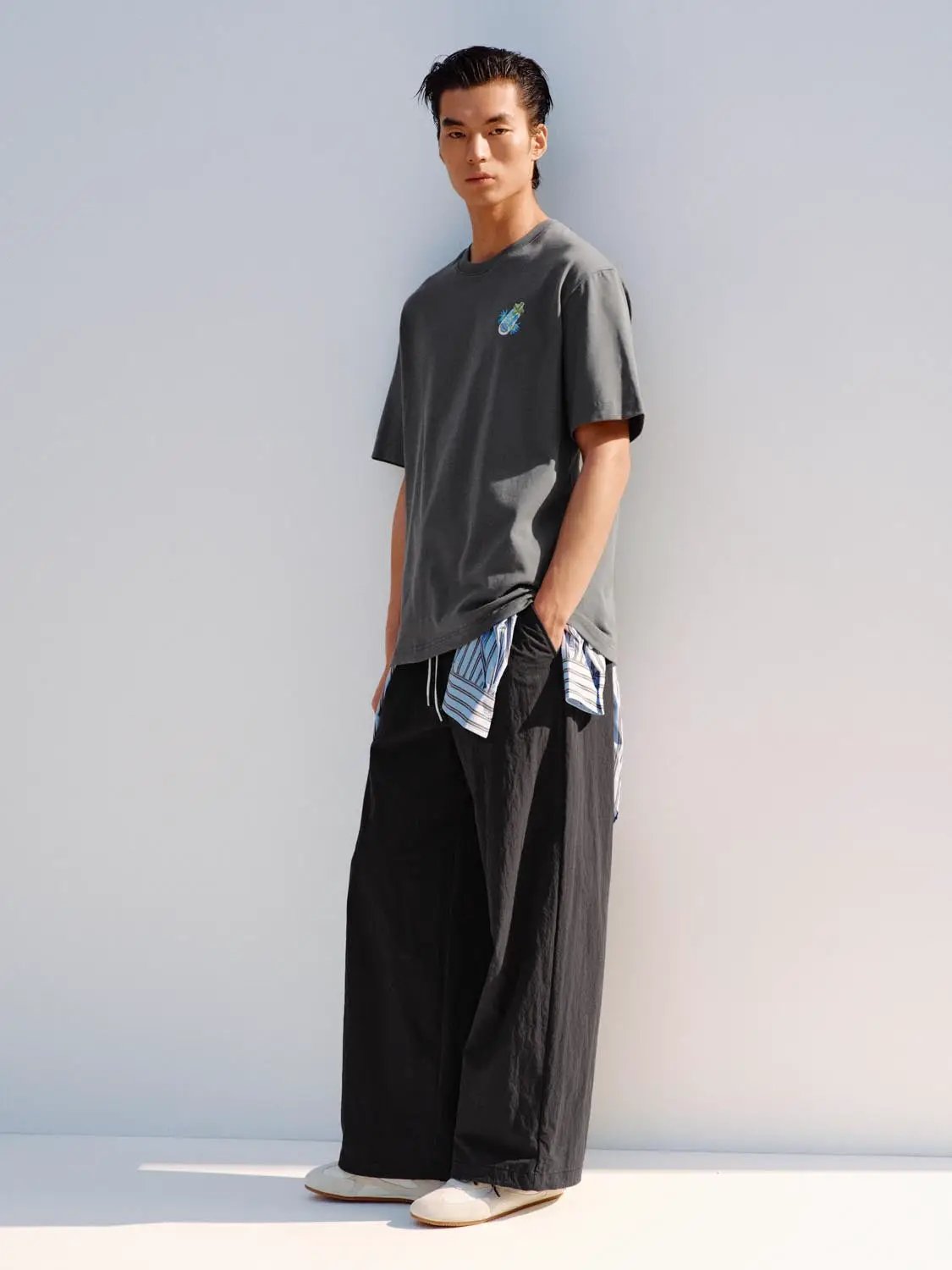 Wide-leg Cotton Blend Drawstring Waist Pants