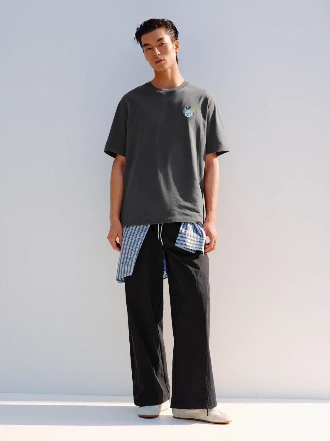 Wide-leg Cotton Blend Drawstring Waist Pants