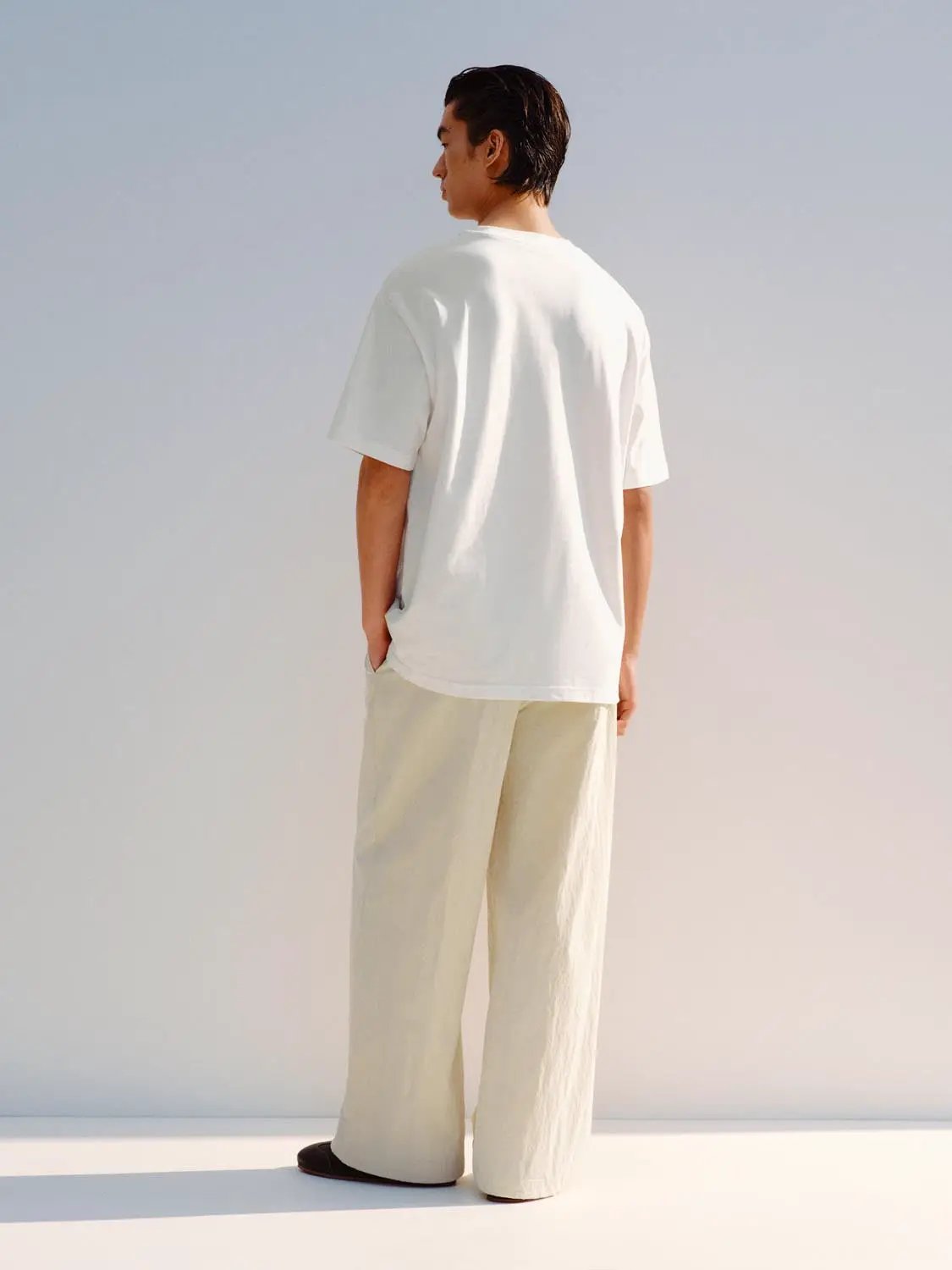 Wide-leg Cotton Blend Drawstring Waist Pants
