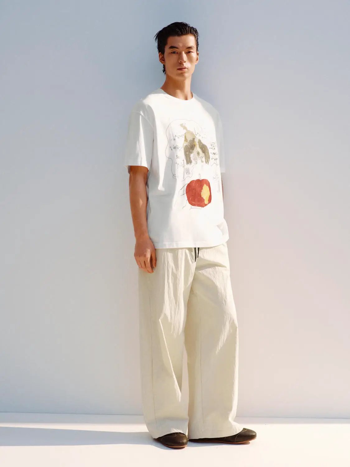 Wide-leg Cotton Blend Drawstring Waist Pants
