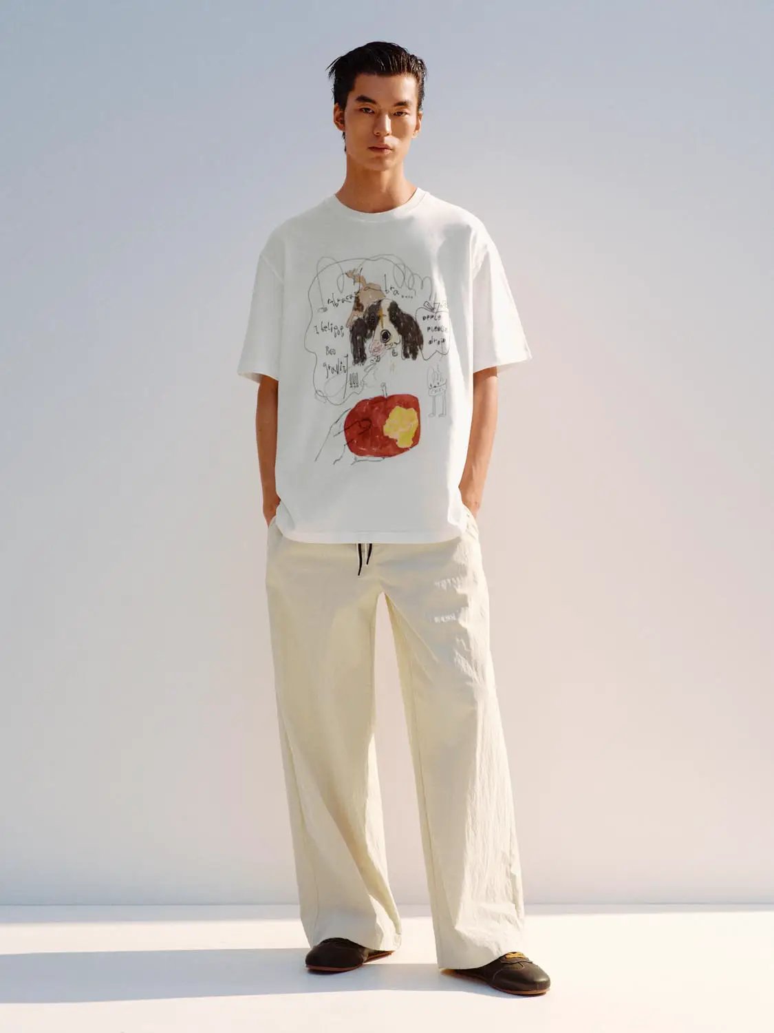 Wide-leg Cotton Blend Drawstring Waist Pants