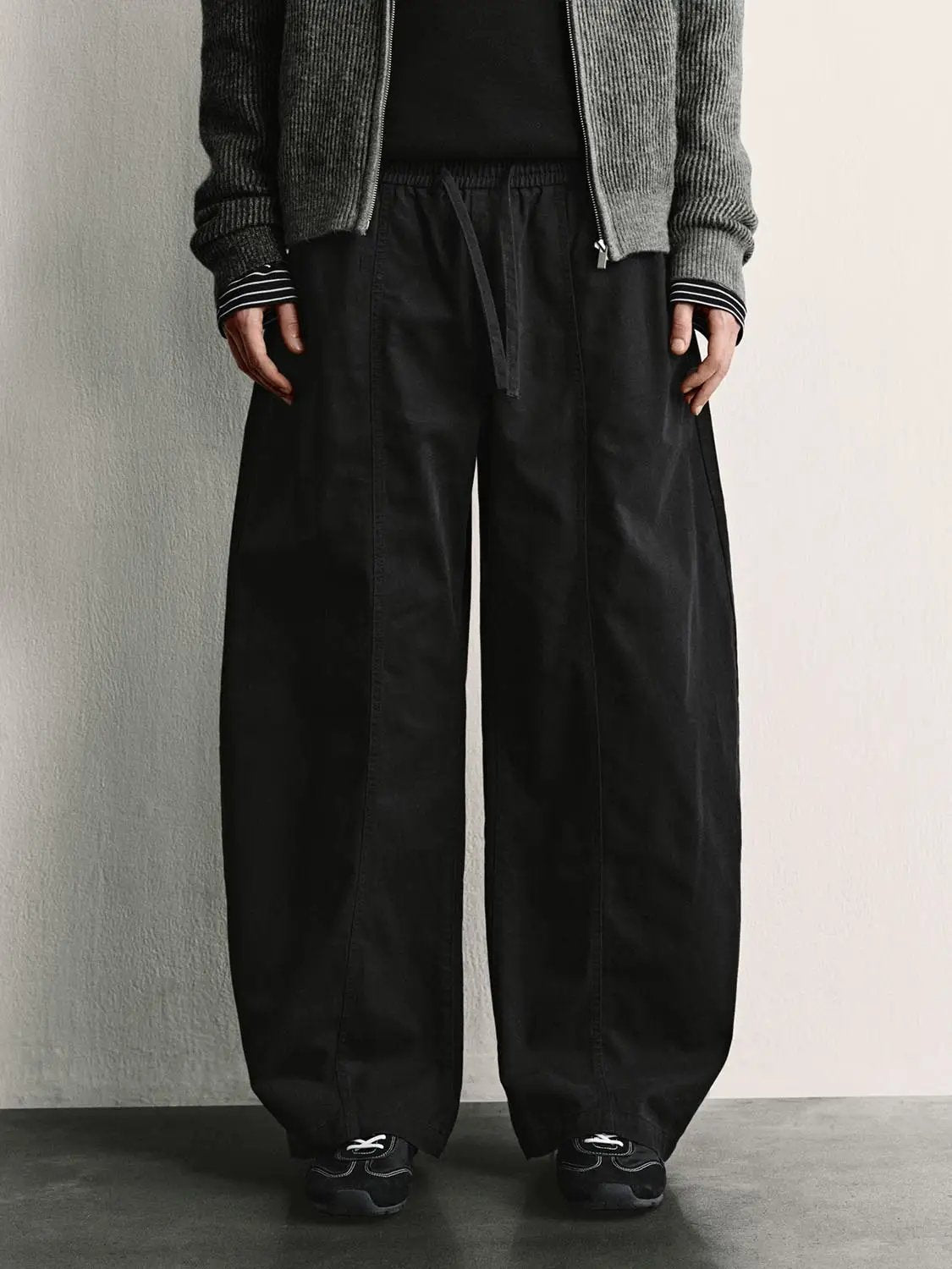 Panelled Wide-leg Drawstring Waist Cotton Pants