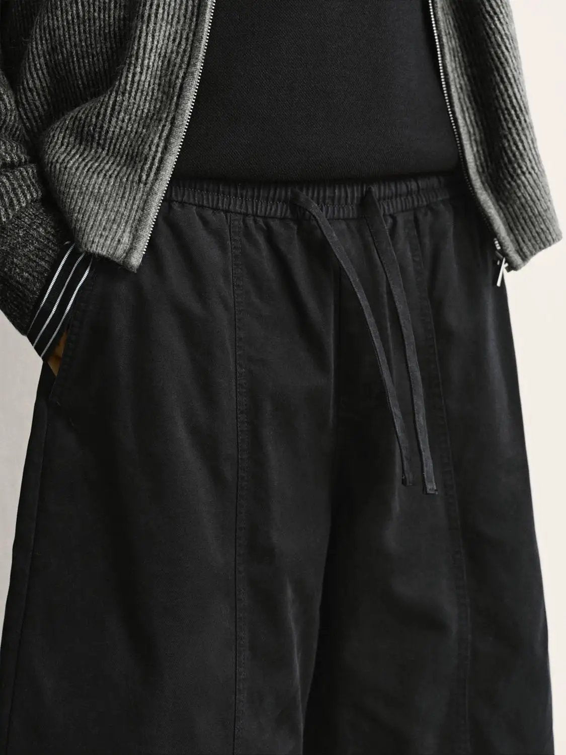 Panelled Wide-leg Drawstring Waist Cotton Pants