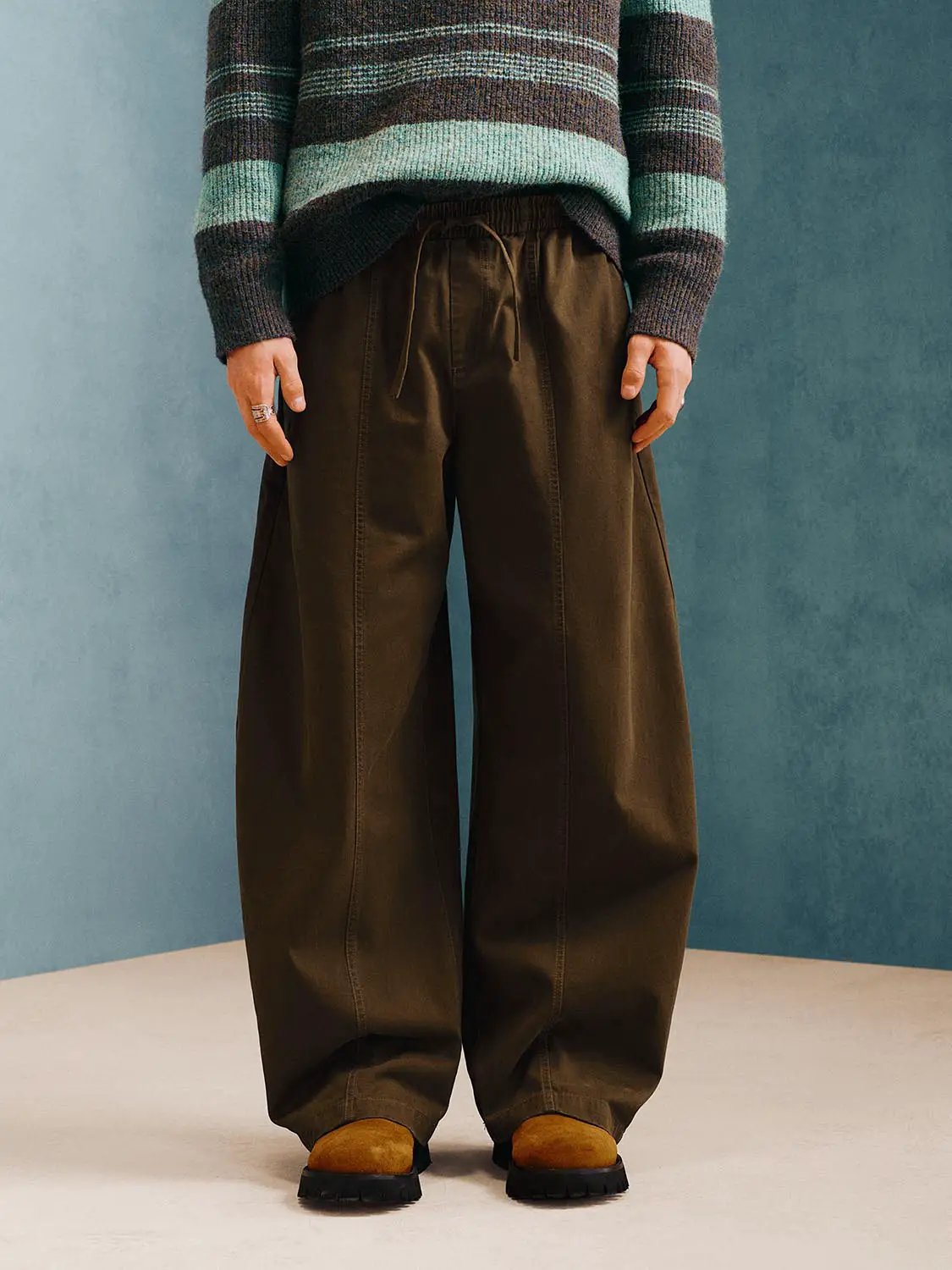 Panelled Wide-leg Drawstring Waist Cotton Pants