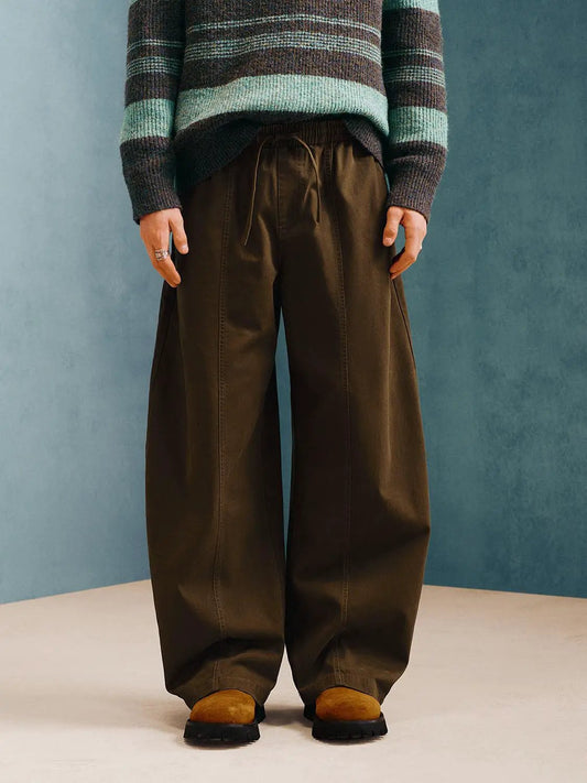 Panelled Wide-leg Drawstring Waist Cotton Pants