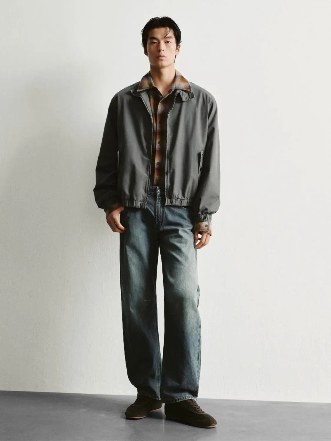 Zipper Ruched Hem Collar Long Sleeve Cotton Blend Jacket