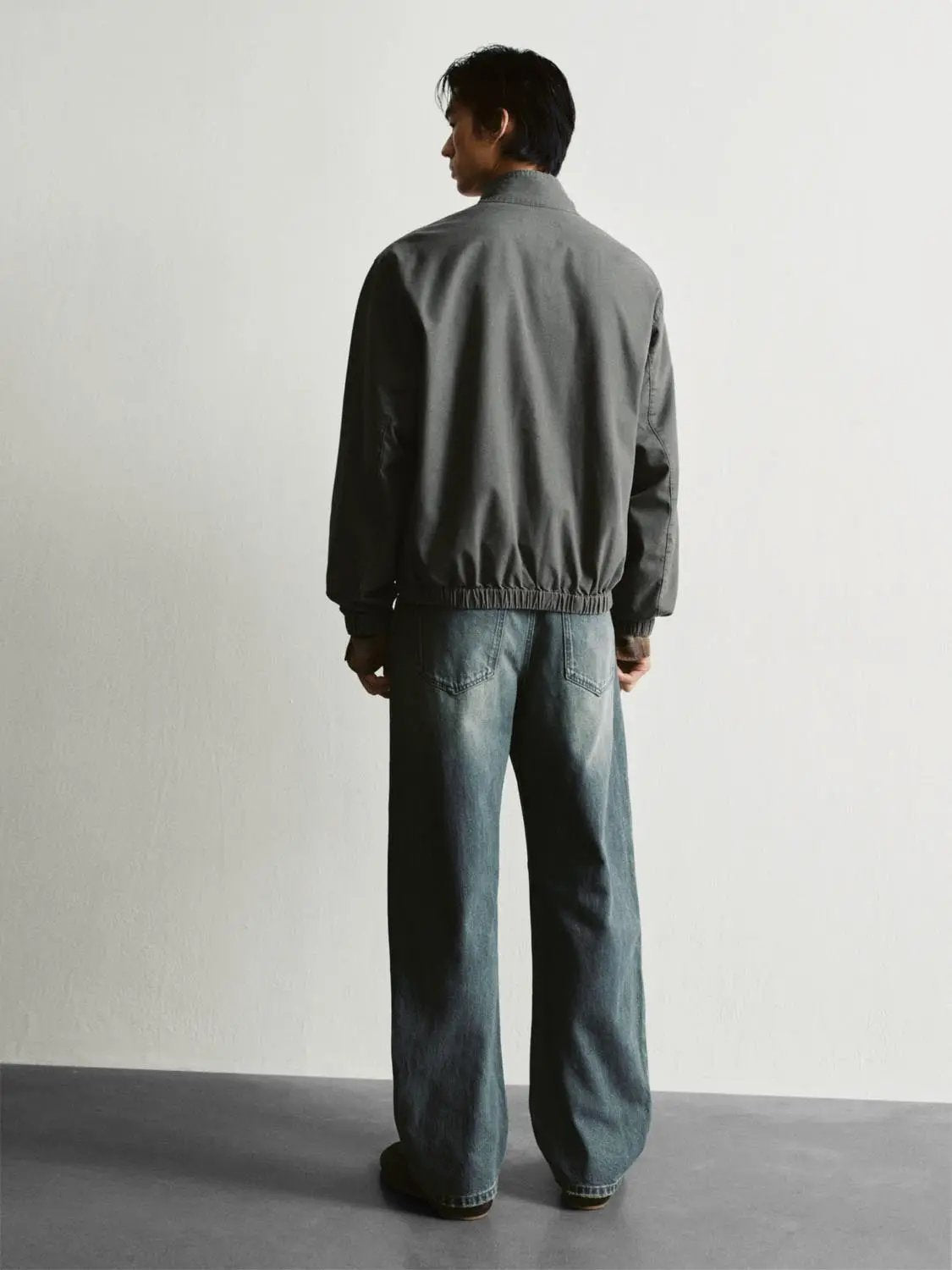 Zipper Ruched Hem Collar Long Sleeve Cotton Blend Jacket