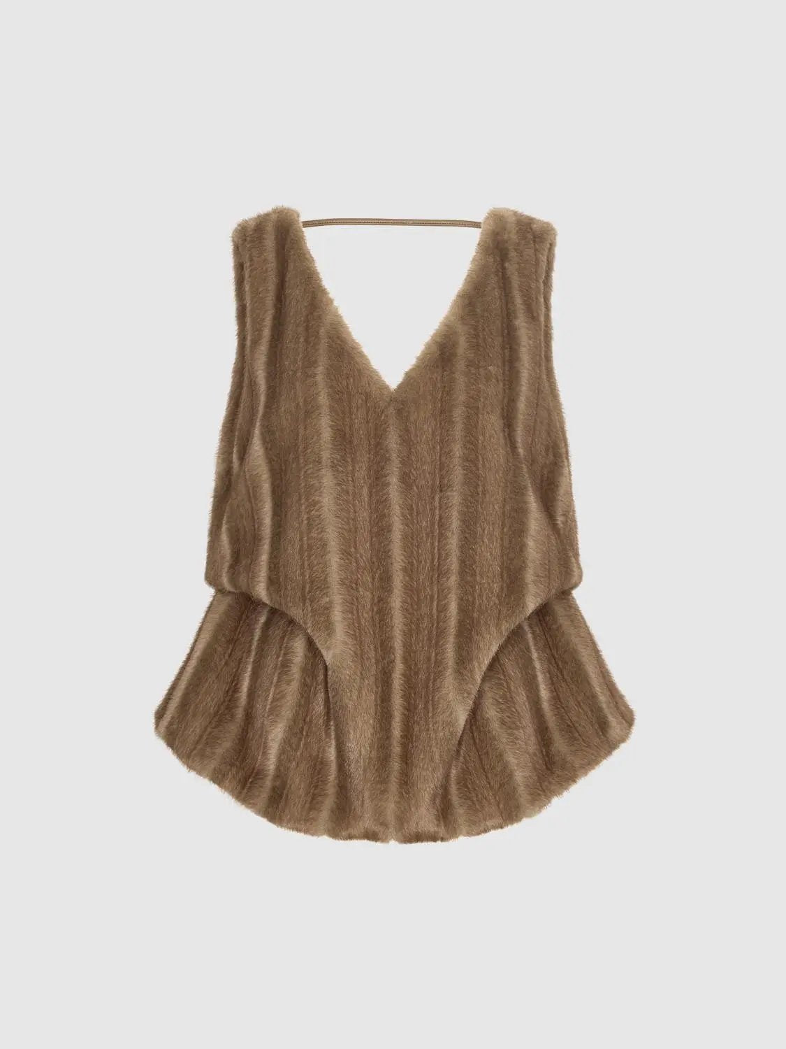 Textured Flared Peplum V-neck Sleeveless Blouse